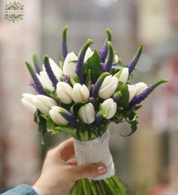 bridal bouquet (tulip, veronica, white, purple)