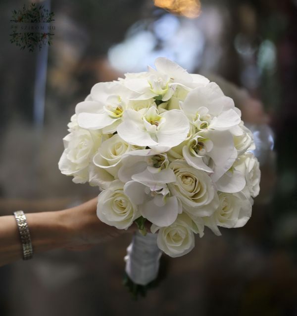 Bridal bouquet (rose, phalaenopsis orchid, white)