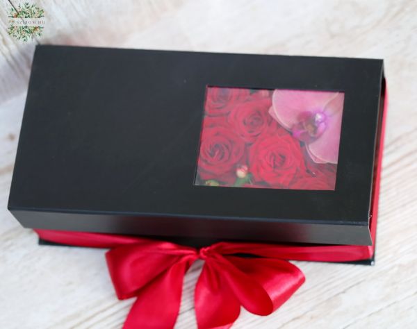 Ferrero chocolate box with mini spray roses, orchid