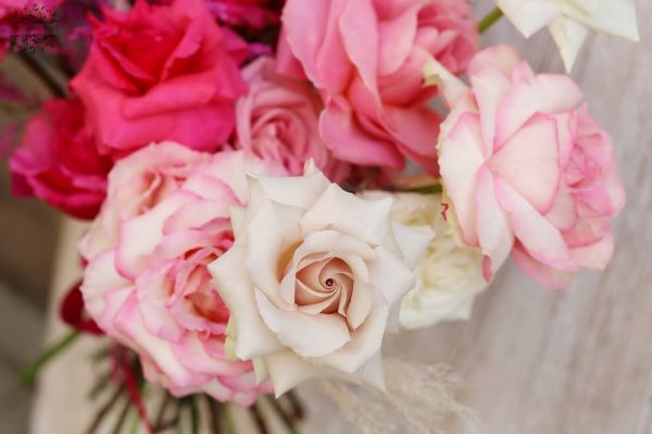 Reflexed roses in crescent moon bouquet