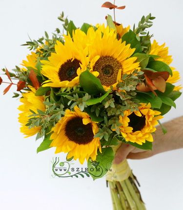 round bouquet of ten sunflowers