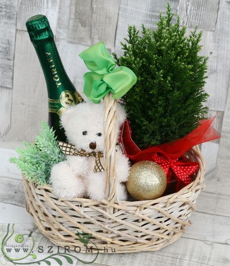 Little Christmas basket with champagne (25cm)