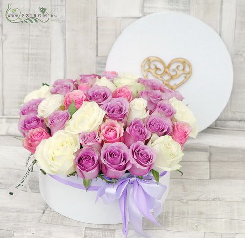 big pastel rose box (35 stems pink purple white)