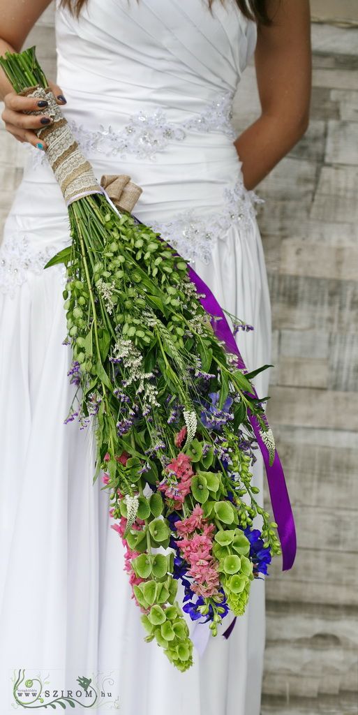 Bridal bouquet sheaf (limonium, veronika, moluccella, matthiola incana, blue, pink, purple)