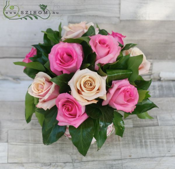 Roses in ceramic pot centerpiece (pink), wedding