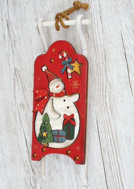 wooden sled with snowman (36cm)