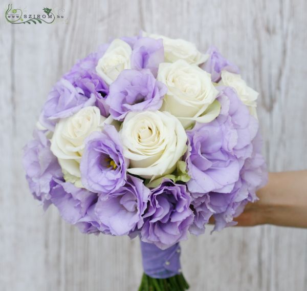 bridal bouquet (rose, lizianthus, purple, white)