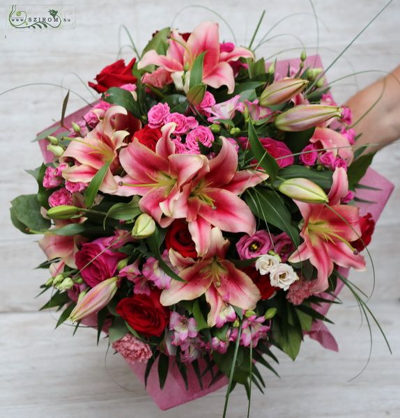 pink giant bouquet with lilies (35 st)
