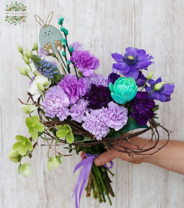 Spring bouquet with bunny, purple