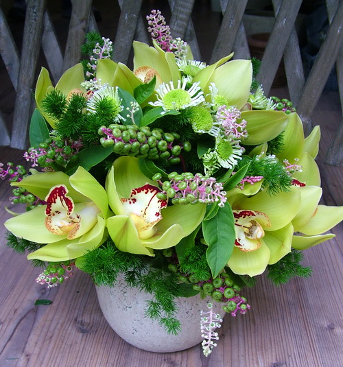 flower delivery Budapest - centerpiece with  orchids, in ceramic pot (25cm)