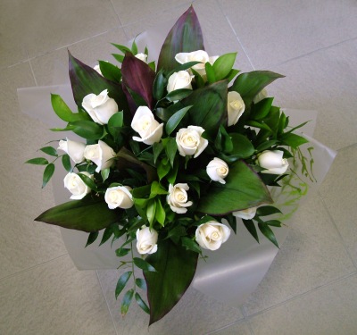 flower delivery Budapest - 20 white roses with special greenery 