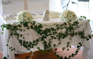 Főasztaldísz (rózsa, liziantusz, rezgő, krém, fehér), esküvő