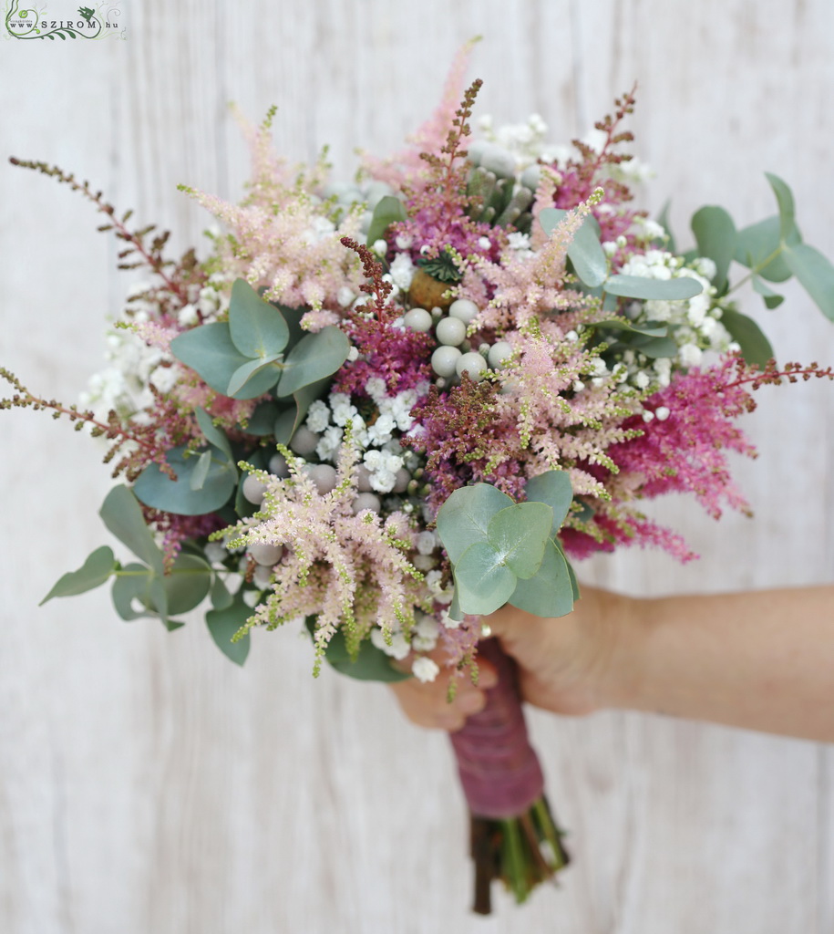 Bridal bouquet (astilbe, baby's breath, brunia, eucaliptus, light pink)