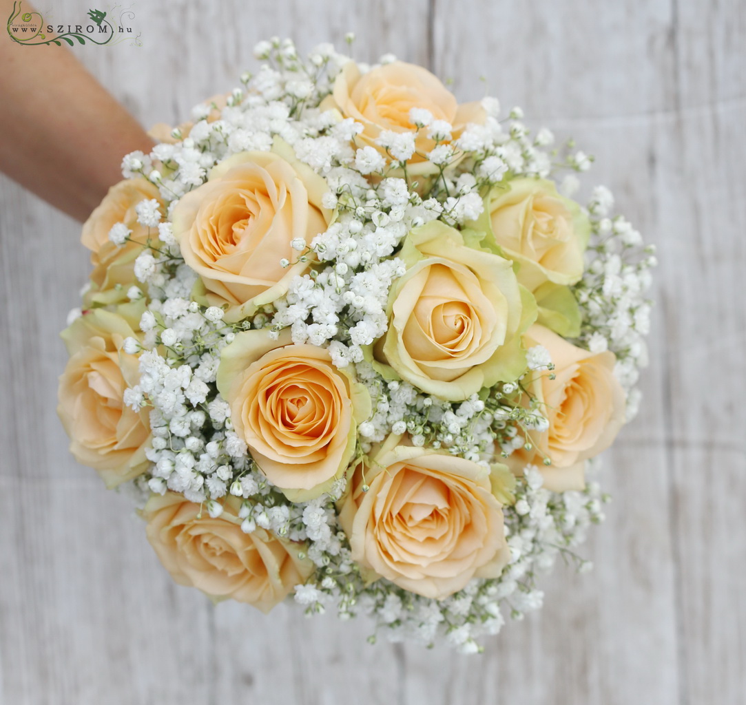 Bridal bouquet (rose, baby breath, white, peach)