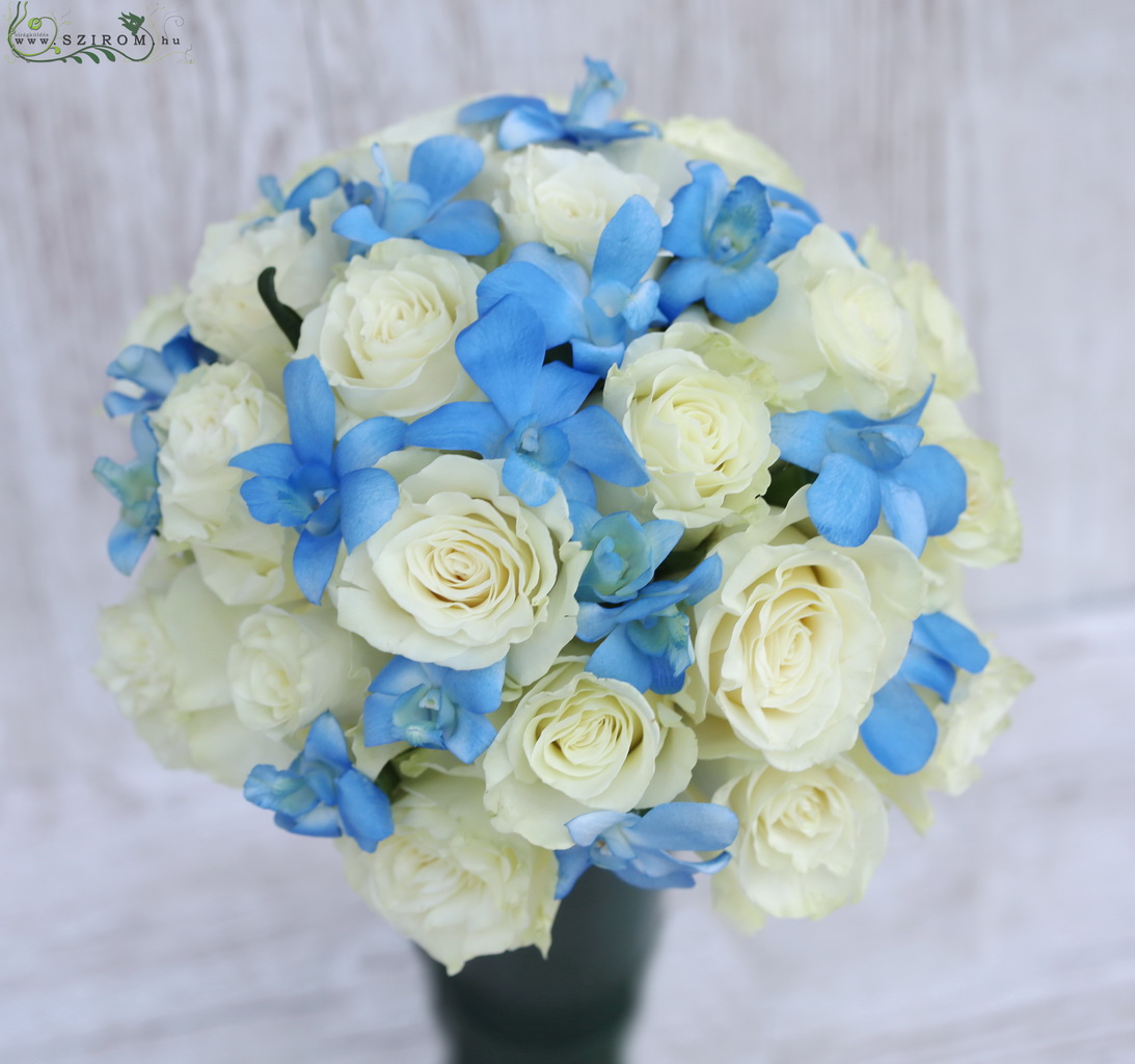 Bridal bouquet (rose, dendrobium, white, blue)