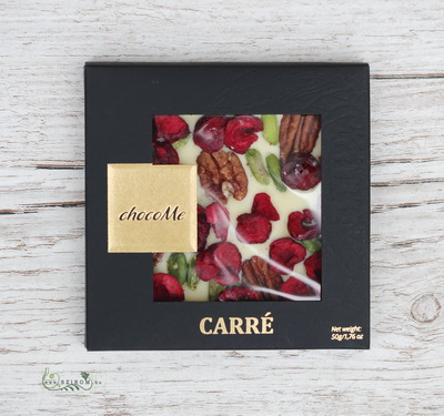 flower delivery Budapest - chocoMe Handmade White Chocolate with Pecan, Pistachio and Lyophilized Cherries (50g)