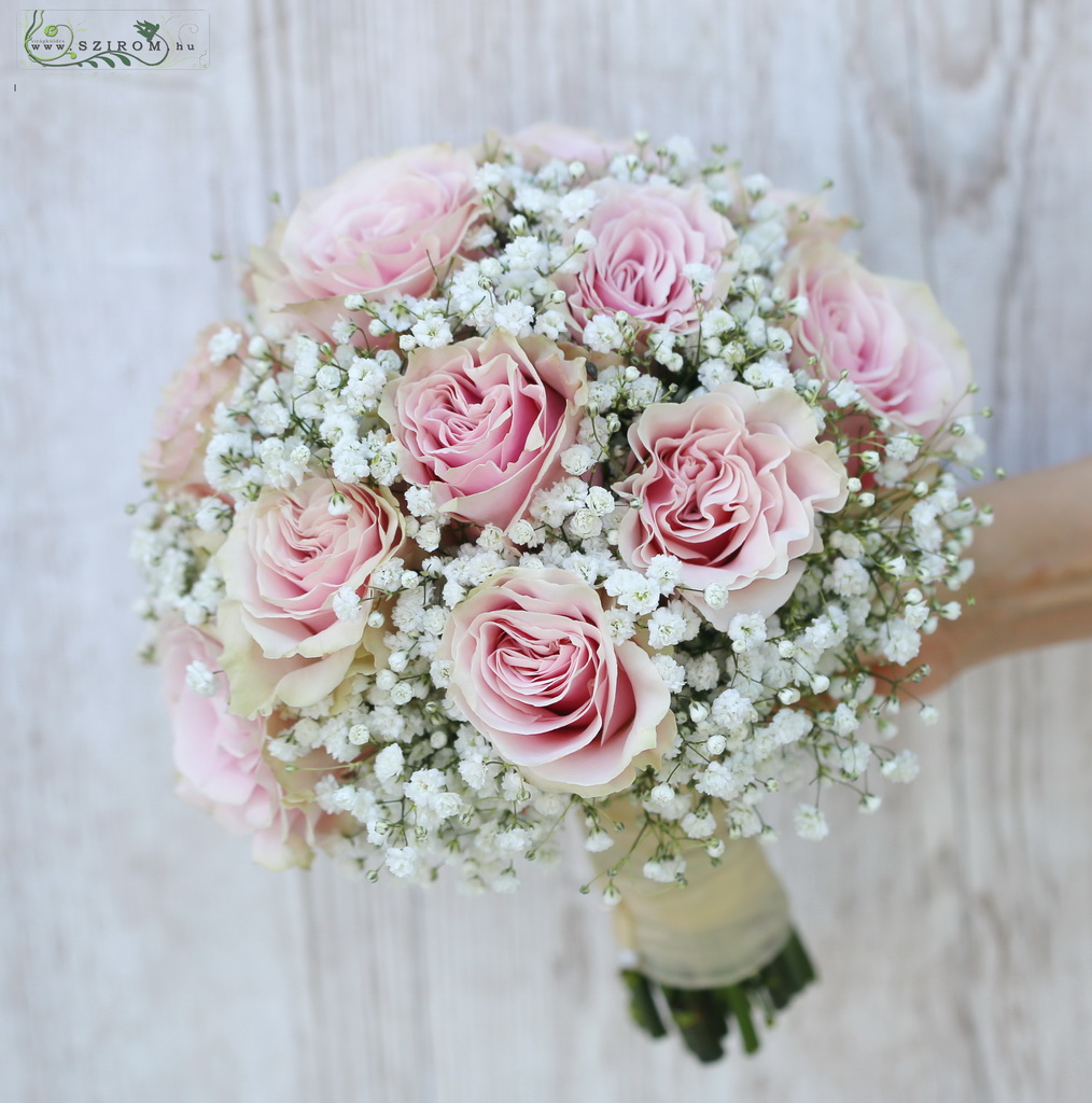 bridal bouquet (rose, baby's breathe, pink)