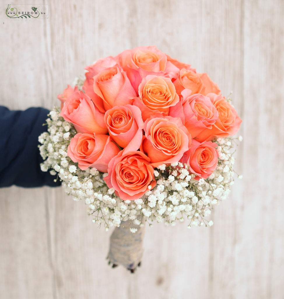 bridal bouquet (rose, baby's breathe, peach)
