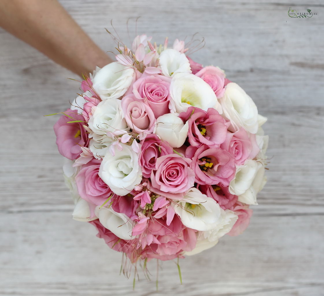 bridal bouquet (rose, lisianthus, pink, white)