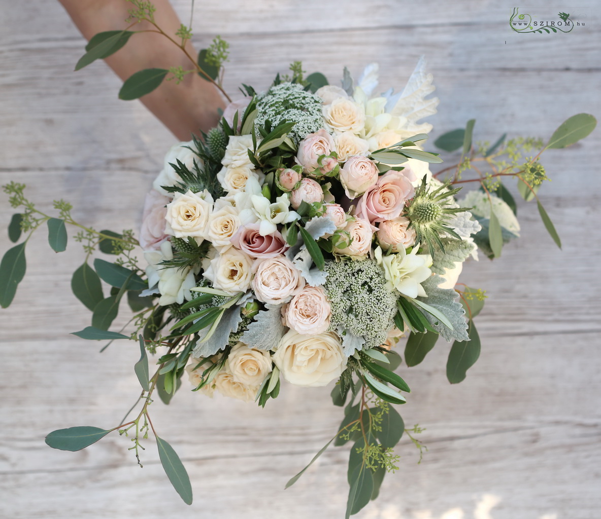 bridal bouquet (rose, english rose, wild flowers, white, pastell, pink)