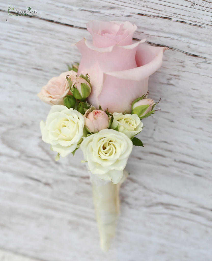 kitűző (rózsa, bokros rózsa, rózsaszín)