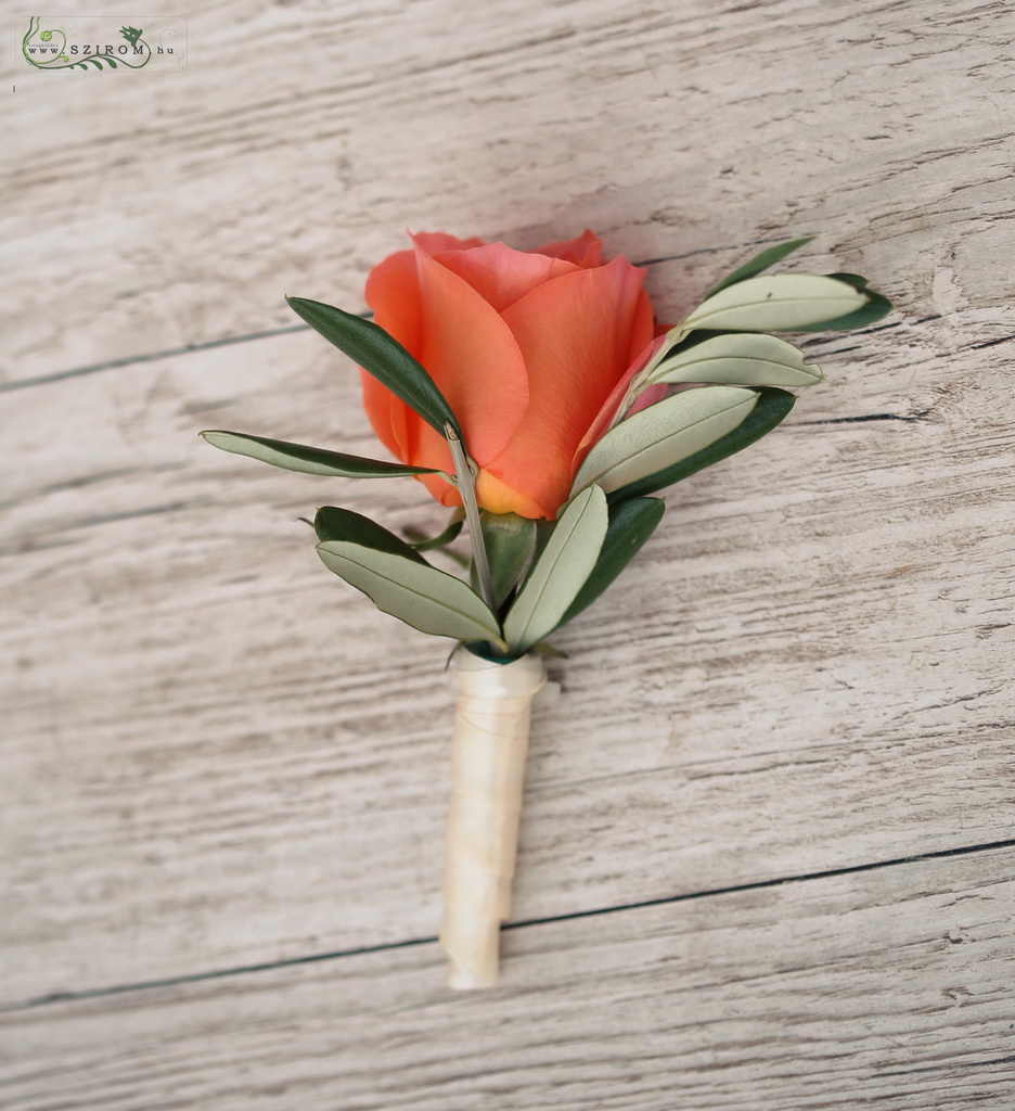 flower delivery Budapest - boutonniere (rose, pech, coral)