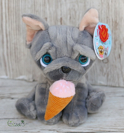 flower delivery Budapest - Plush Frenchie with ice cream 14cm
