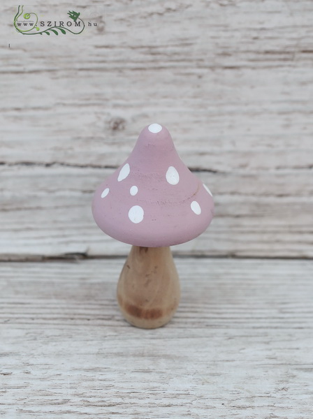 flower delivery Budapest - wooden pink polka dot mushroom (9cm)