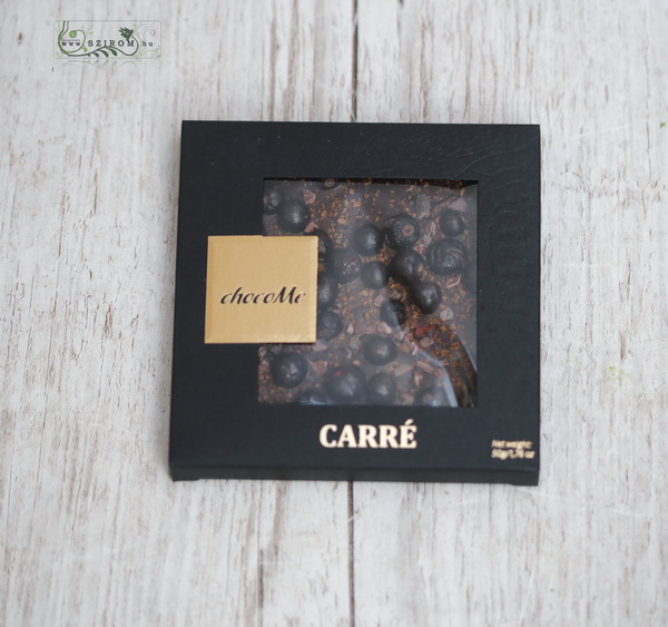 flower delivery Budapest - ChocoMe Valrhona 66% dark chocolate Ethiopian Yirga with broken coffee beans Chopped cocoa beans Lyophilized blackcurrant 50g