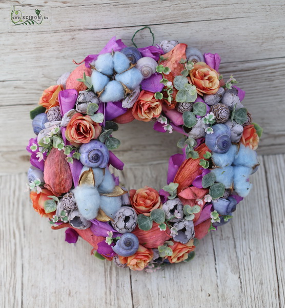 flower delivery Budapest - Colorful summer doorwreath with cottonflowers