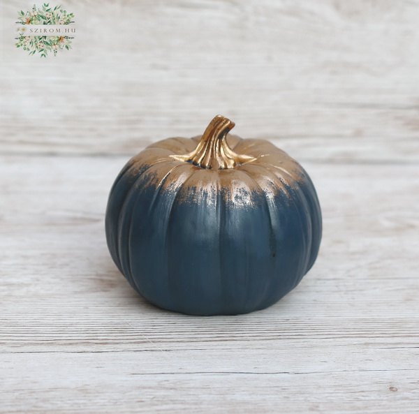 flower delivery Budapest - Ceramic pumpkin in dark turquoise-gold color, 13cm