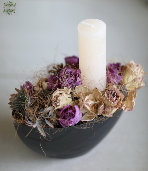 flower delivery Budapest - Dried flower bowl with candle (20cm)