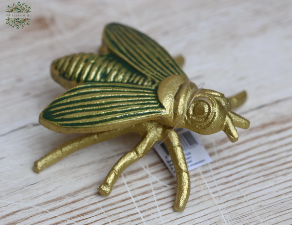 Bogár fém  dekoráció arany-zöld színben 12 cm 