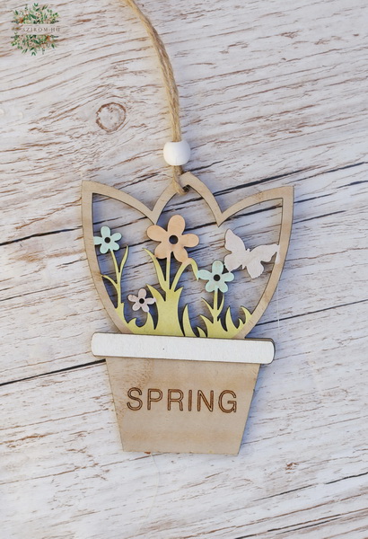 flower delivery Budapest - spring wooden decoration with flowers (10cm)