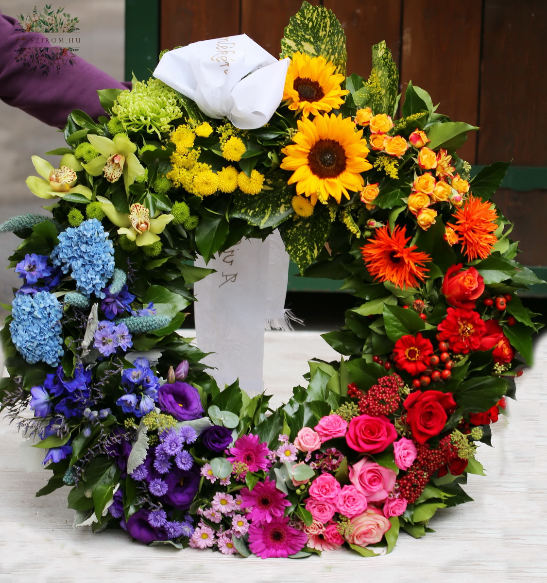 flower delivery Budapest - funeral wreath with flowers in rainbow colors (70cm)