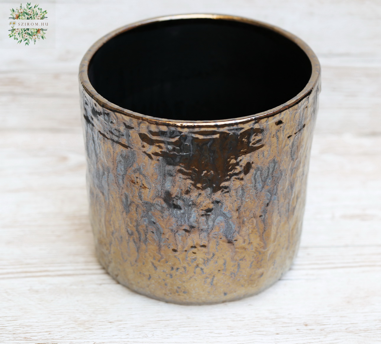 flower delivery Budapest - Special ceramic pot, iridescent bronze color, 20 cm