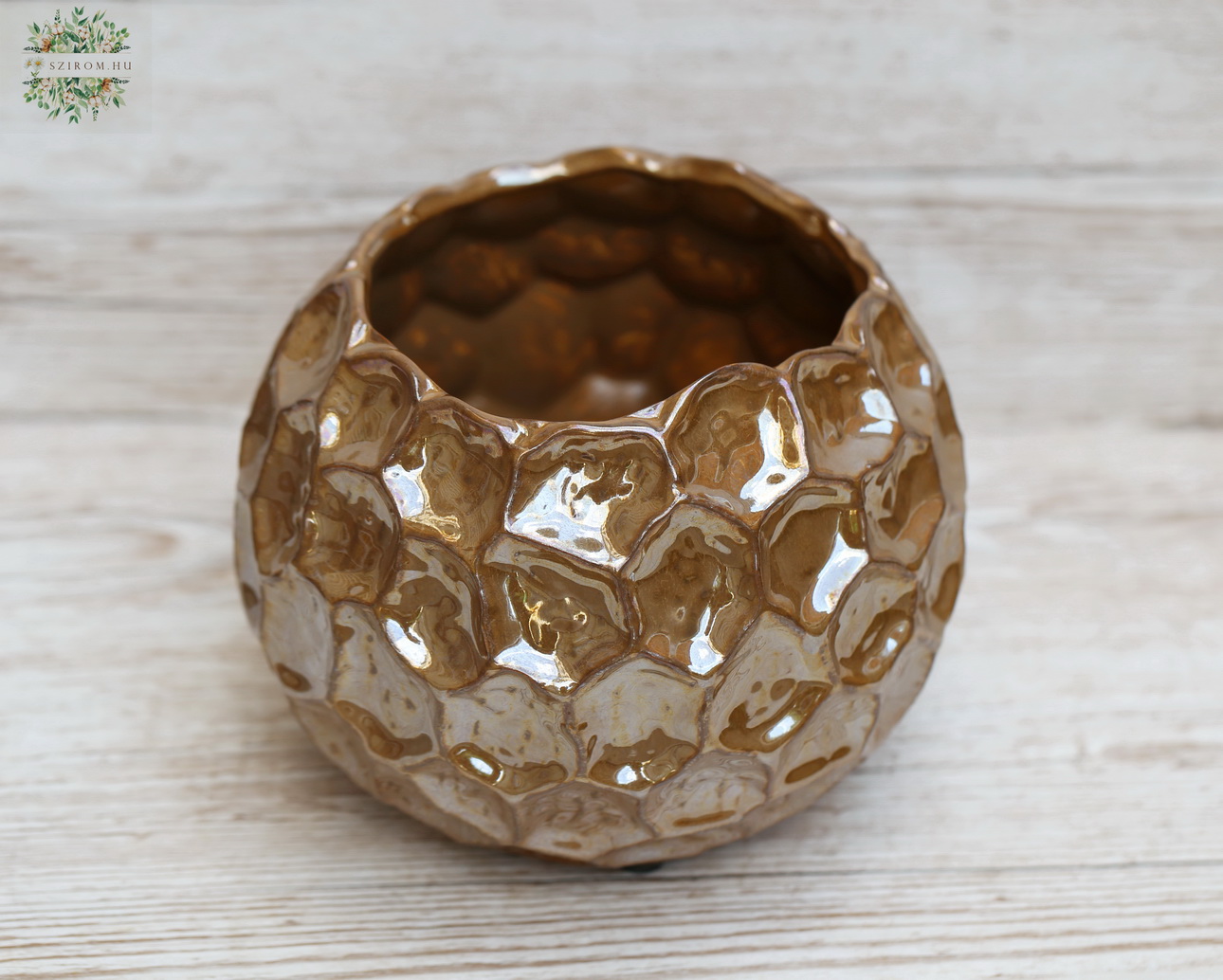 flower delivery Budapest - Honeycomb ceramic bowl, caramel color, 20 cm
