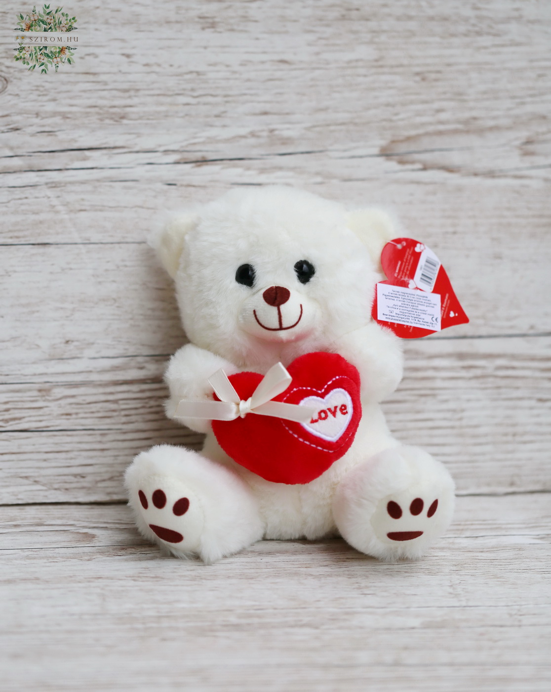 flower delivery Budapest - Cream teddy bear, 18 cm, with heart