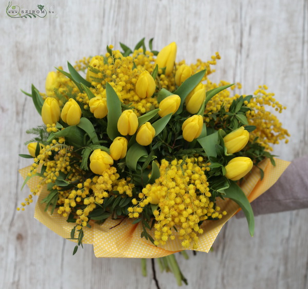 flower delivery Budapest - mimosa with 20 tulips