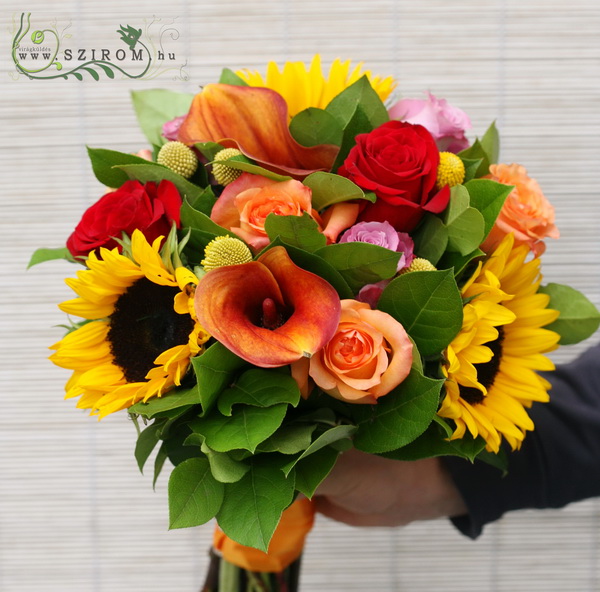 flower delivery Budapest - autumn bouquet with yellow craspedia balls (24 stems)