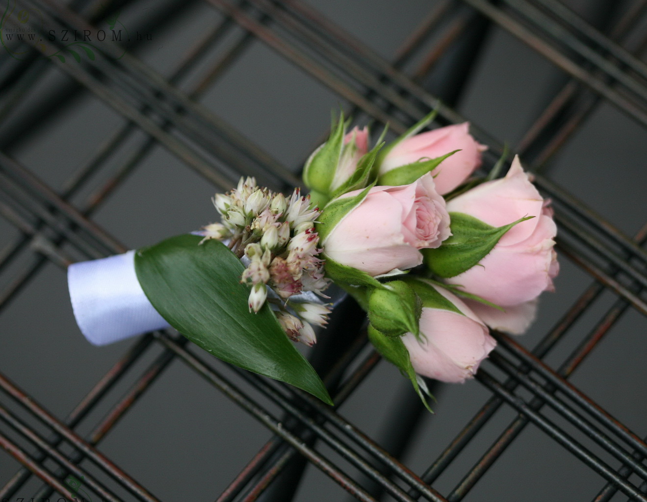 Vőlegény kitűző bokros rózsából (rózsaszín)