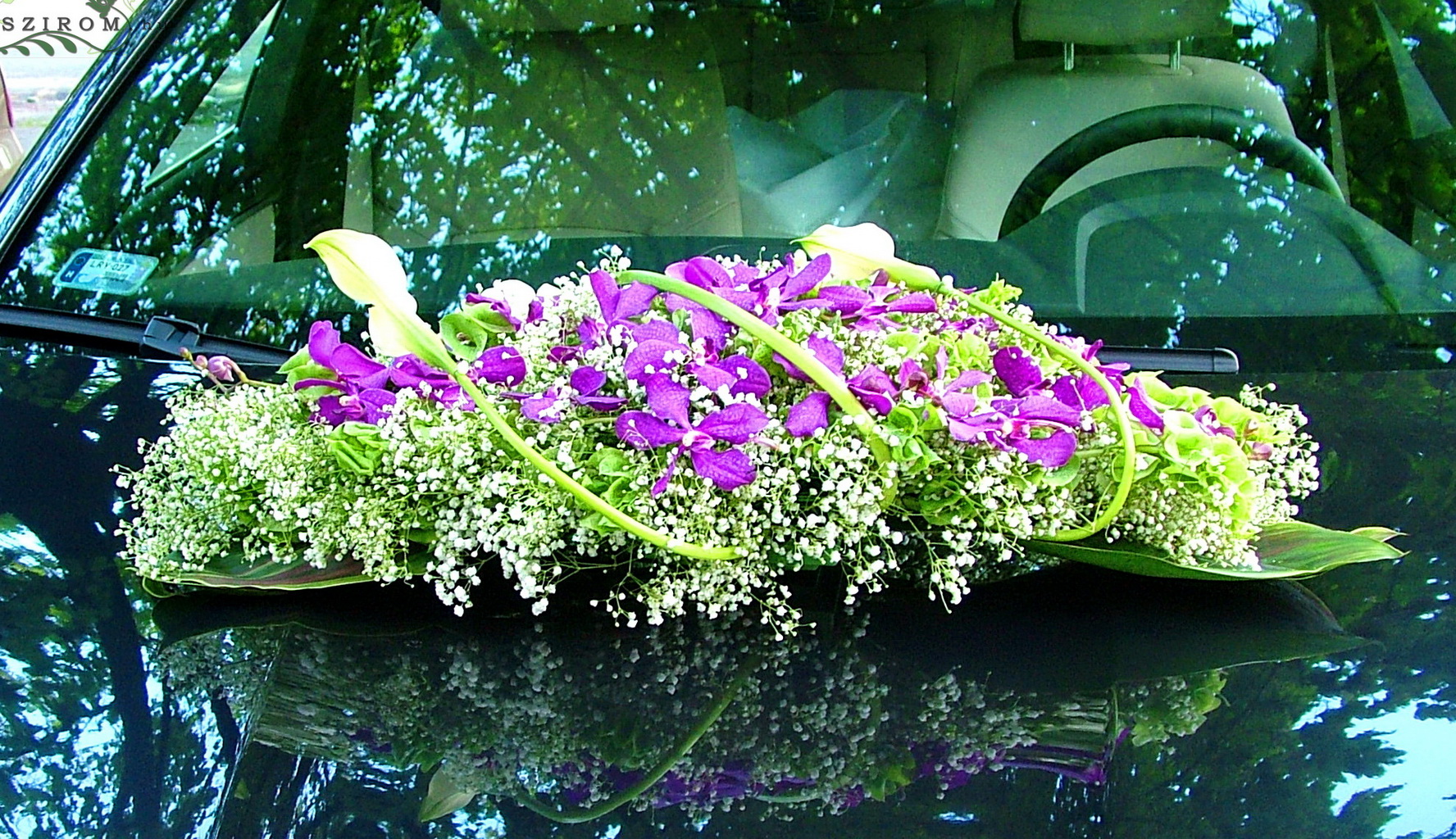 ovális autódísz (Dendrobium orchidea, kála, rezgő, fehér, rózsaszín)