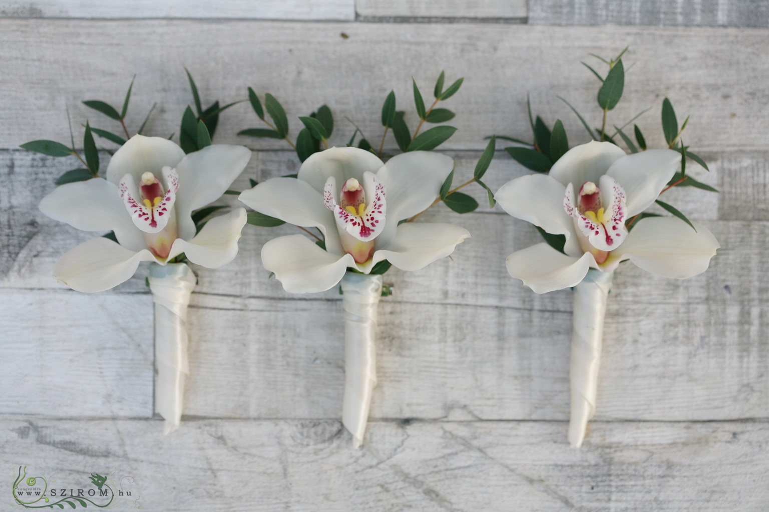 Vőlegény kitűző orchideából (fehér)