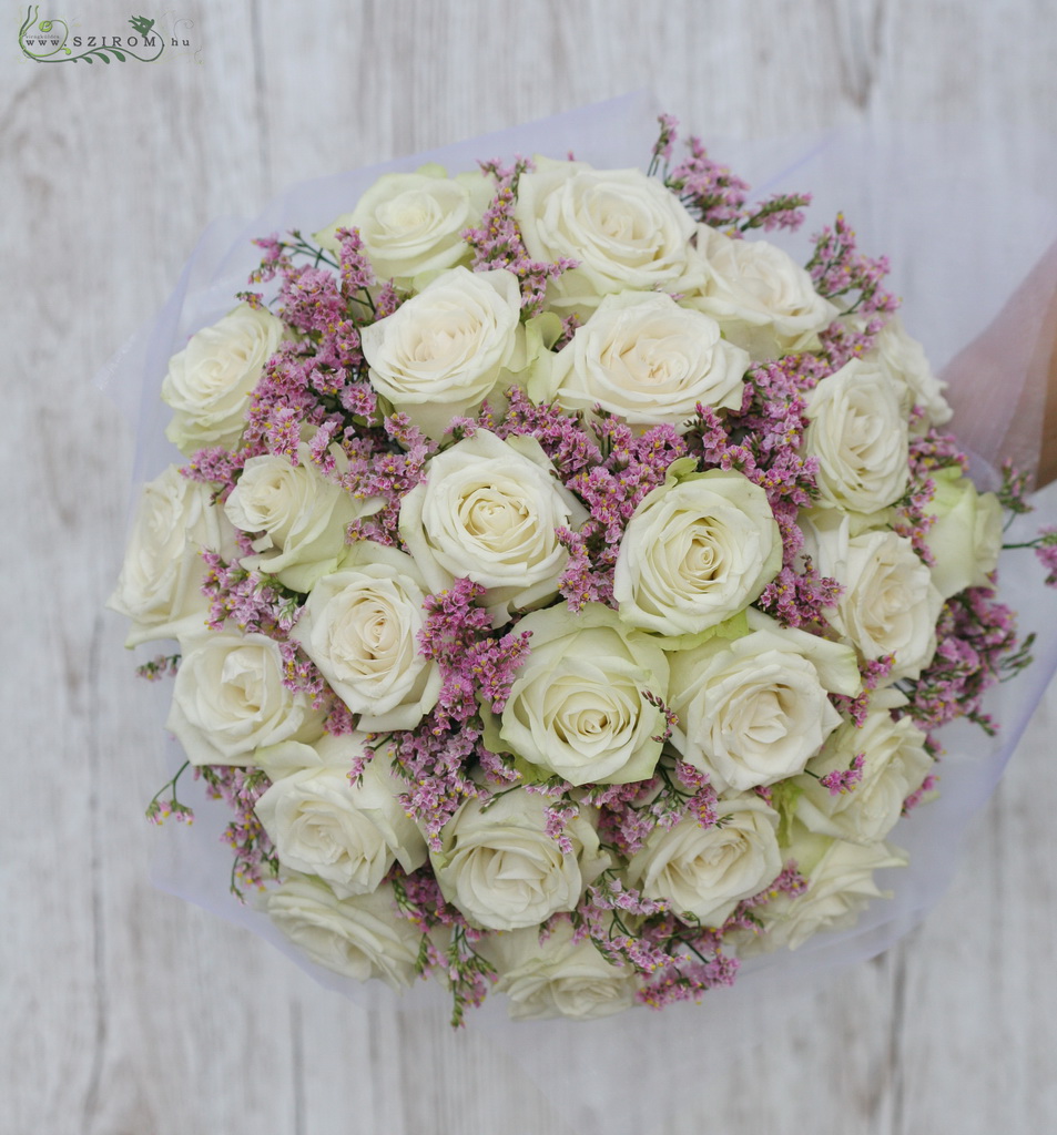 bridal bouquet (roses, limonium, pink, white )