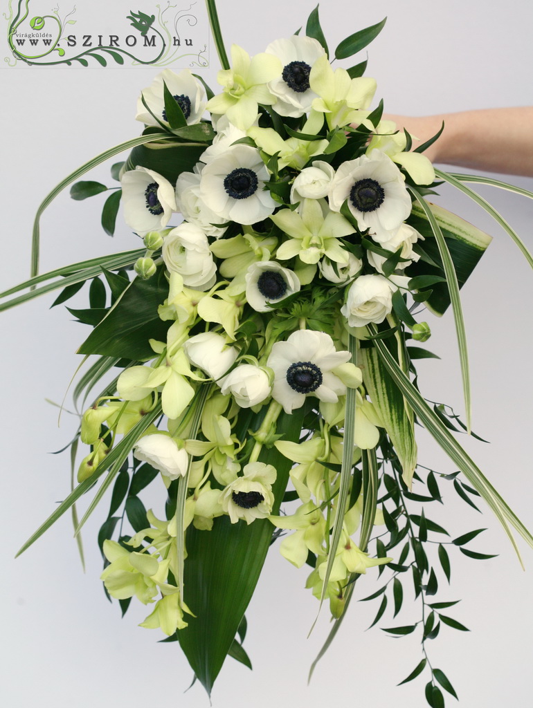 bridal bouquet (anemone, dendrobium, buttercup, white) winter spring