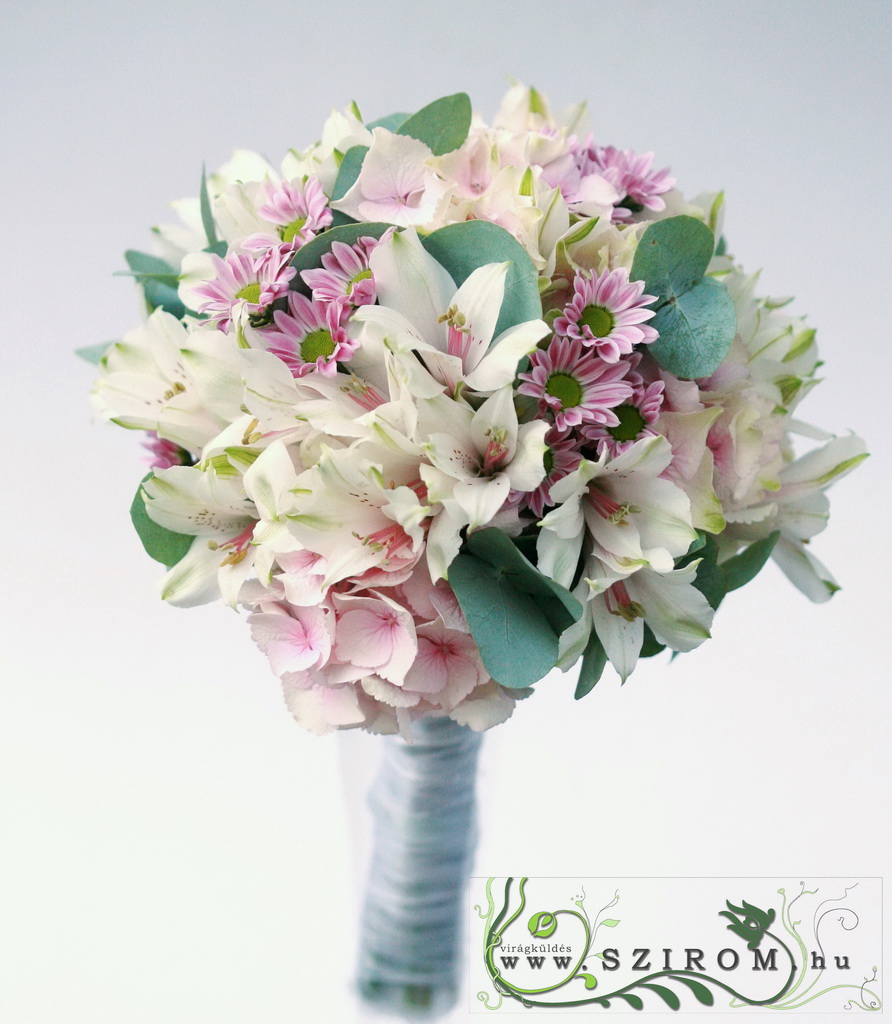 bridal bouquet (hydrangea, daisy, alstromeria, white, pink)